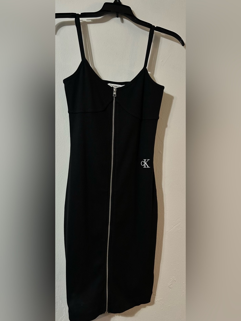 Calvin Klein Mini Black Strapless Zip-Front Knit Dress